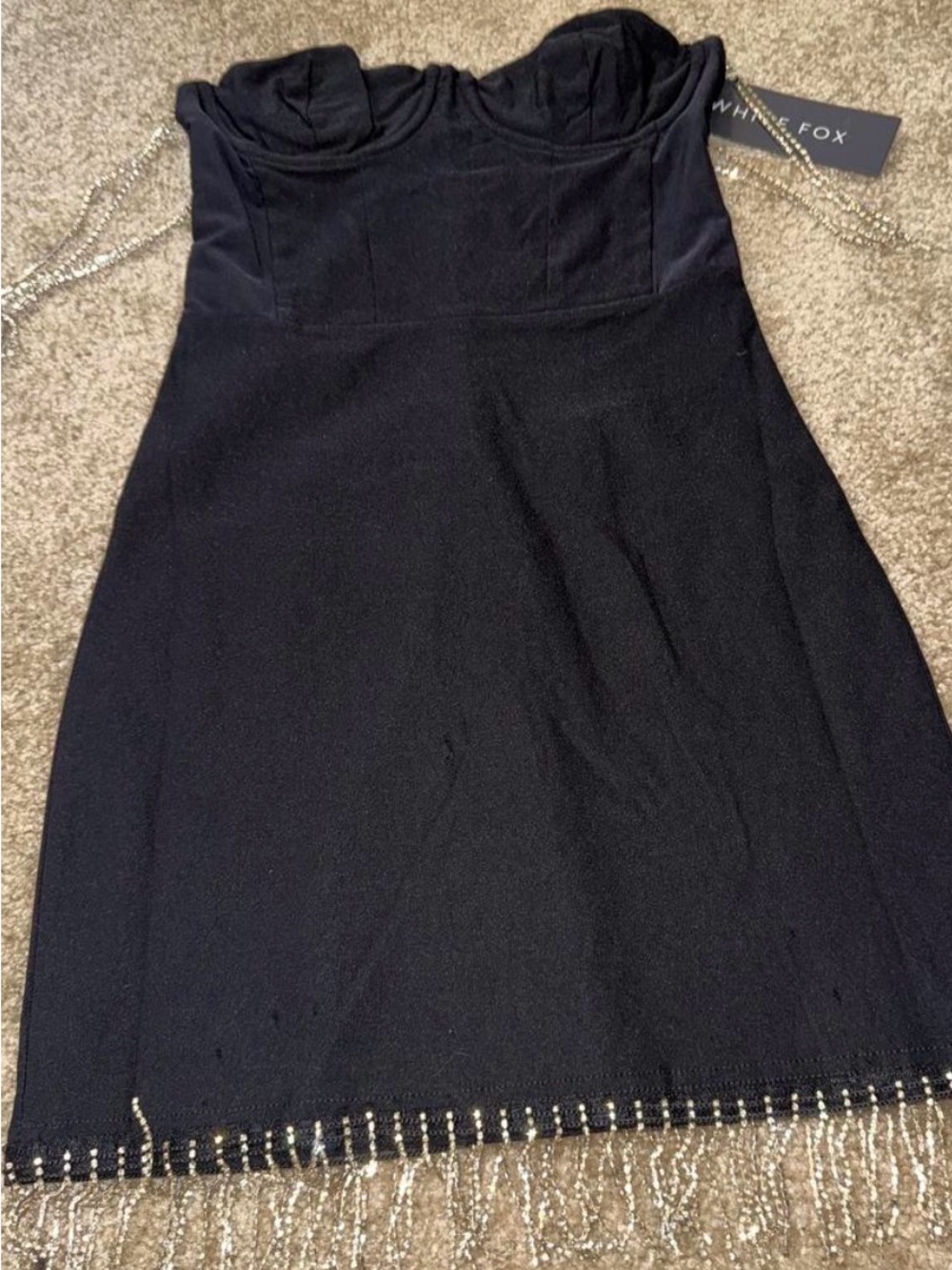 White Fox Black Fringe Mini Dress